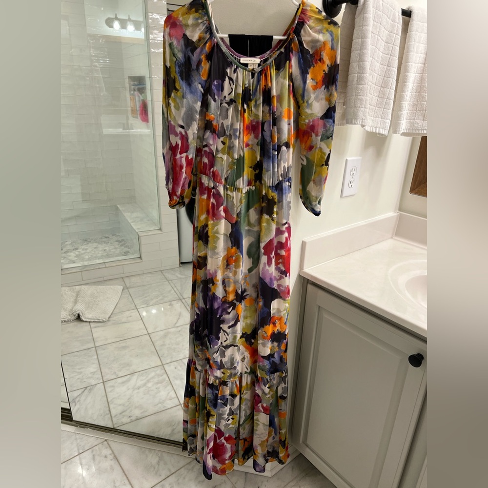 Anthropologie Meadow Rue Maxi Dress with black sash belt Size 0